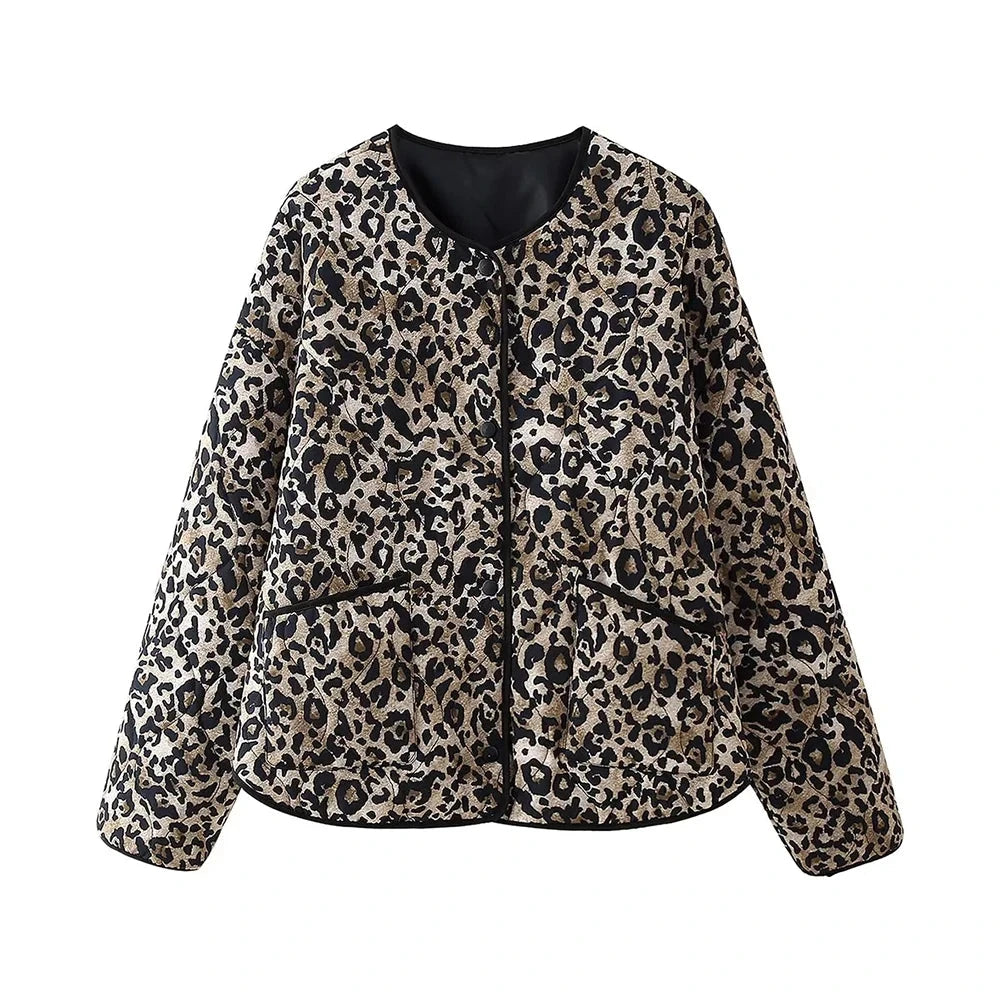 Chaqueta casual oversize con estampado de leopardo. - Inverna